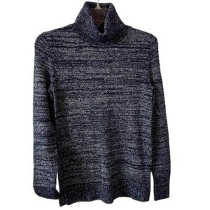 J Crew Navy Blue & White Space Dyed Wool Blend Turtleneck Sweater Size XS #1399